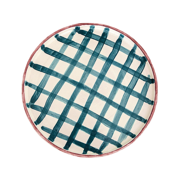 Petrol Plaid Handmade Ceramic Dinner Plate