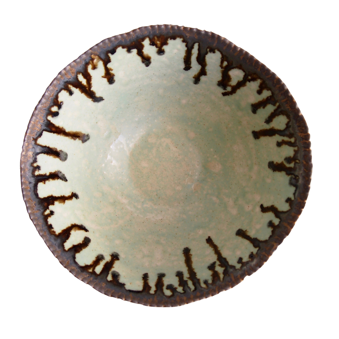 Handmade Large Turquoise and Gold Ceramic Fruit Bowl