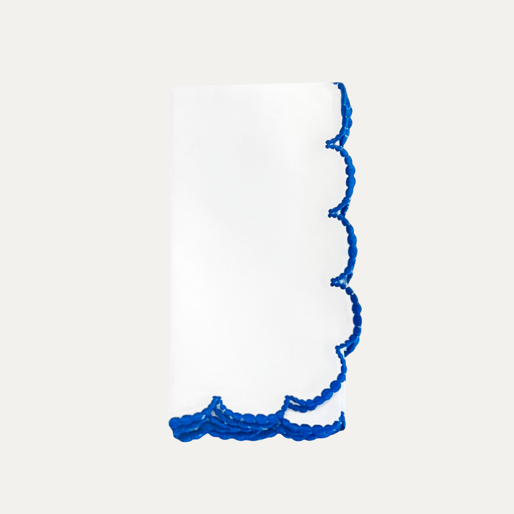 Luna Napkin, White with Blue