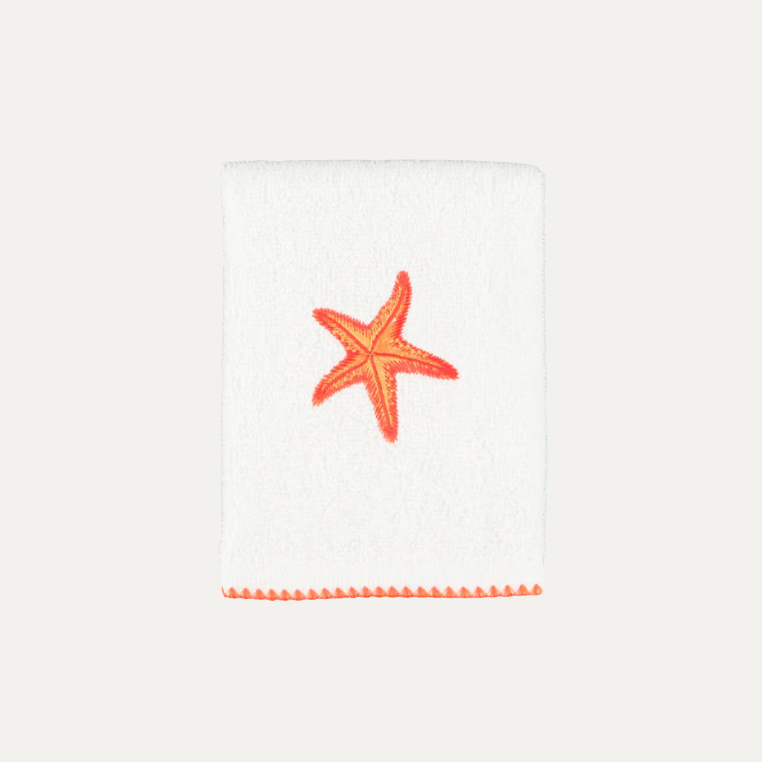 Orange Starfish Hand Towel with Picot Trim