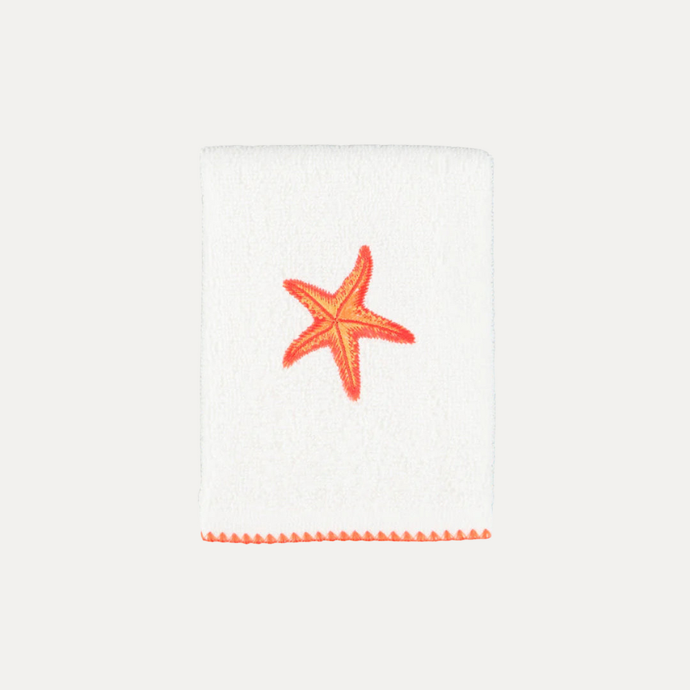 Orange Starfish Hand Towel with Picot Trim