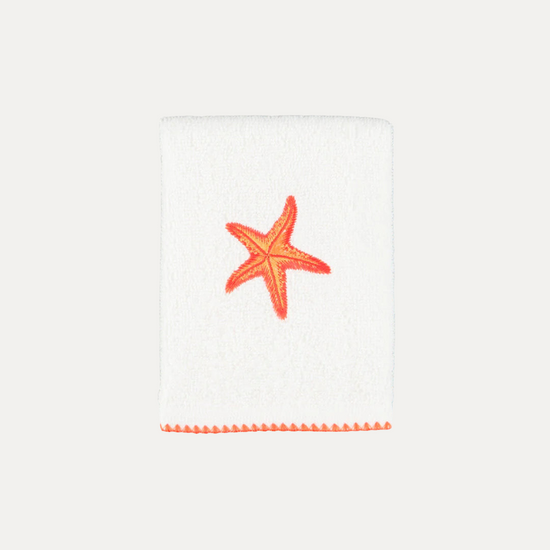 Orange Starfish Hand Towel with Picot Trim