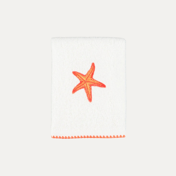 Orange Starfish Hand Towel with Picot Trim