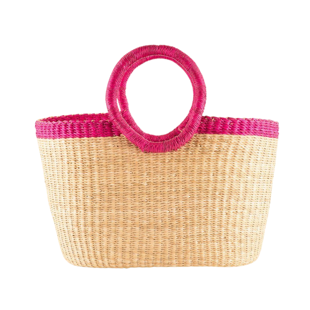 KANN: Oval Pink Rim Bolga Shopping Basket