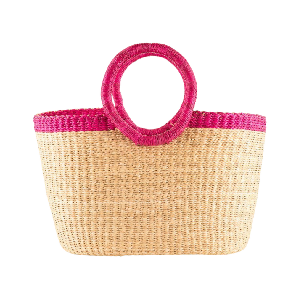 KANN: Oval Pink Rim Bolga Shopping Basket