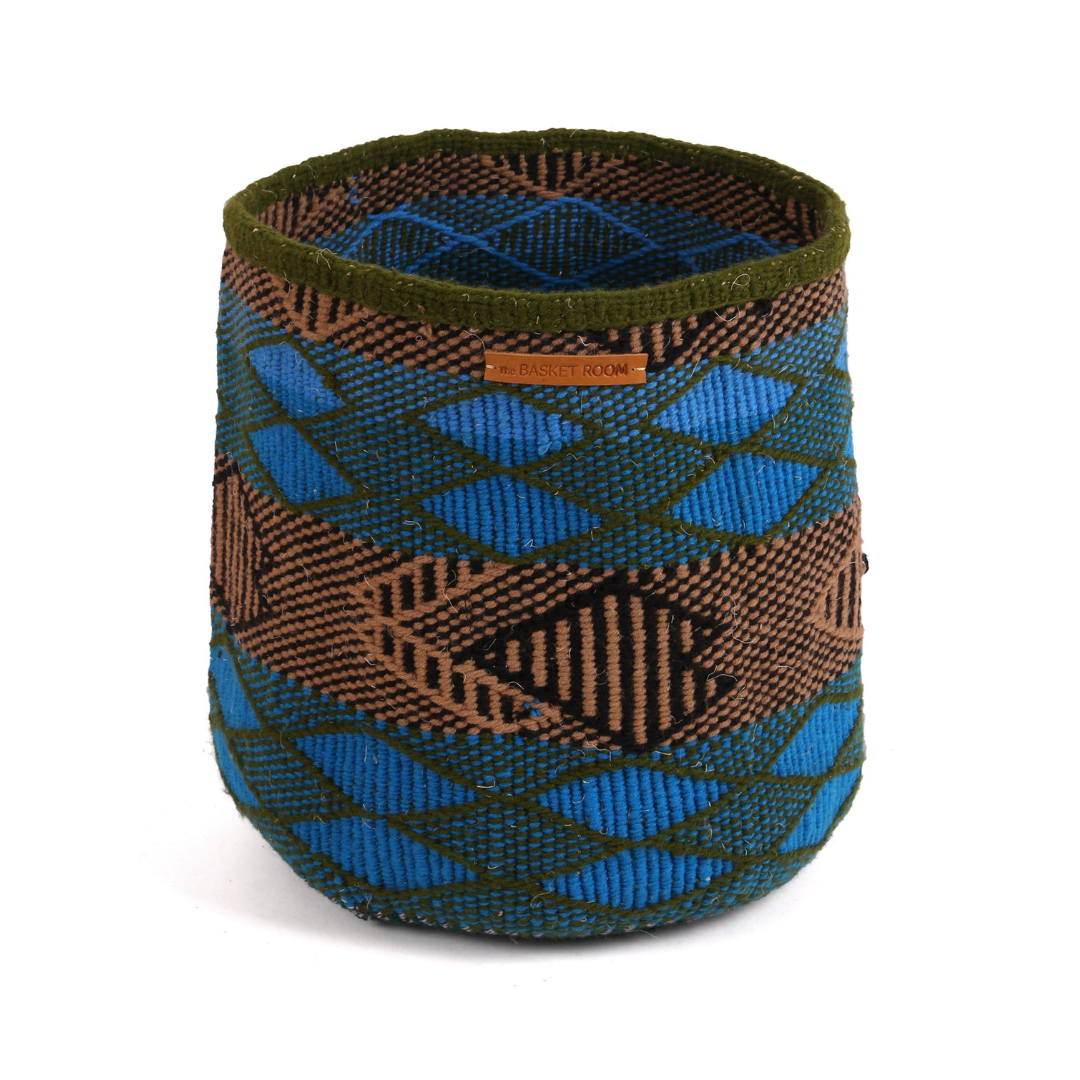 UPANDE: Large Green and Blue Wool Basket