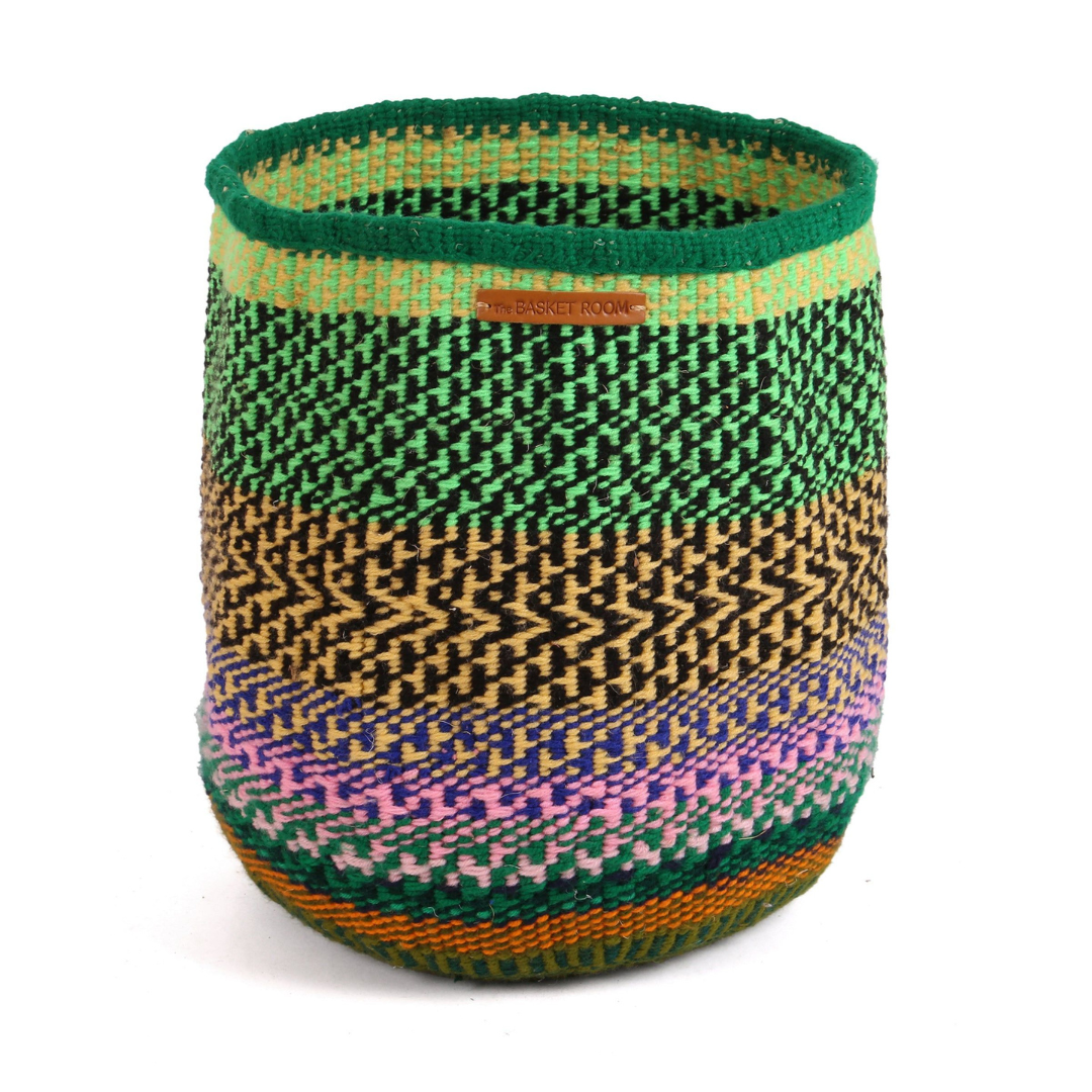 WALI: Large Green, Black and Pink Wool Basket