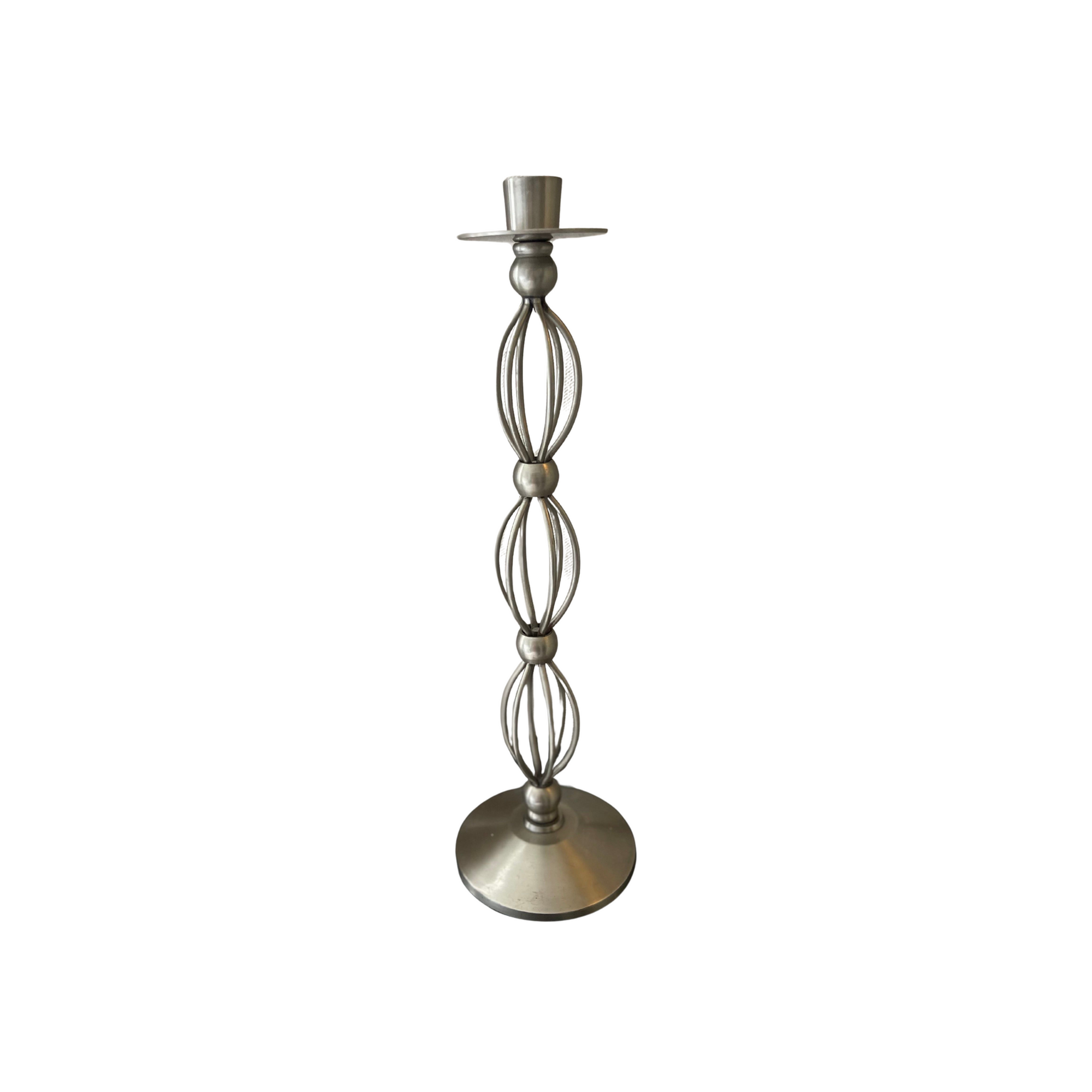 Large Pillar Silvertone Candlestick