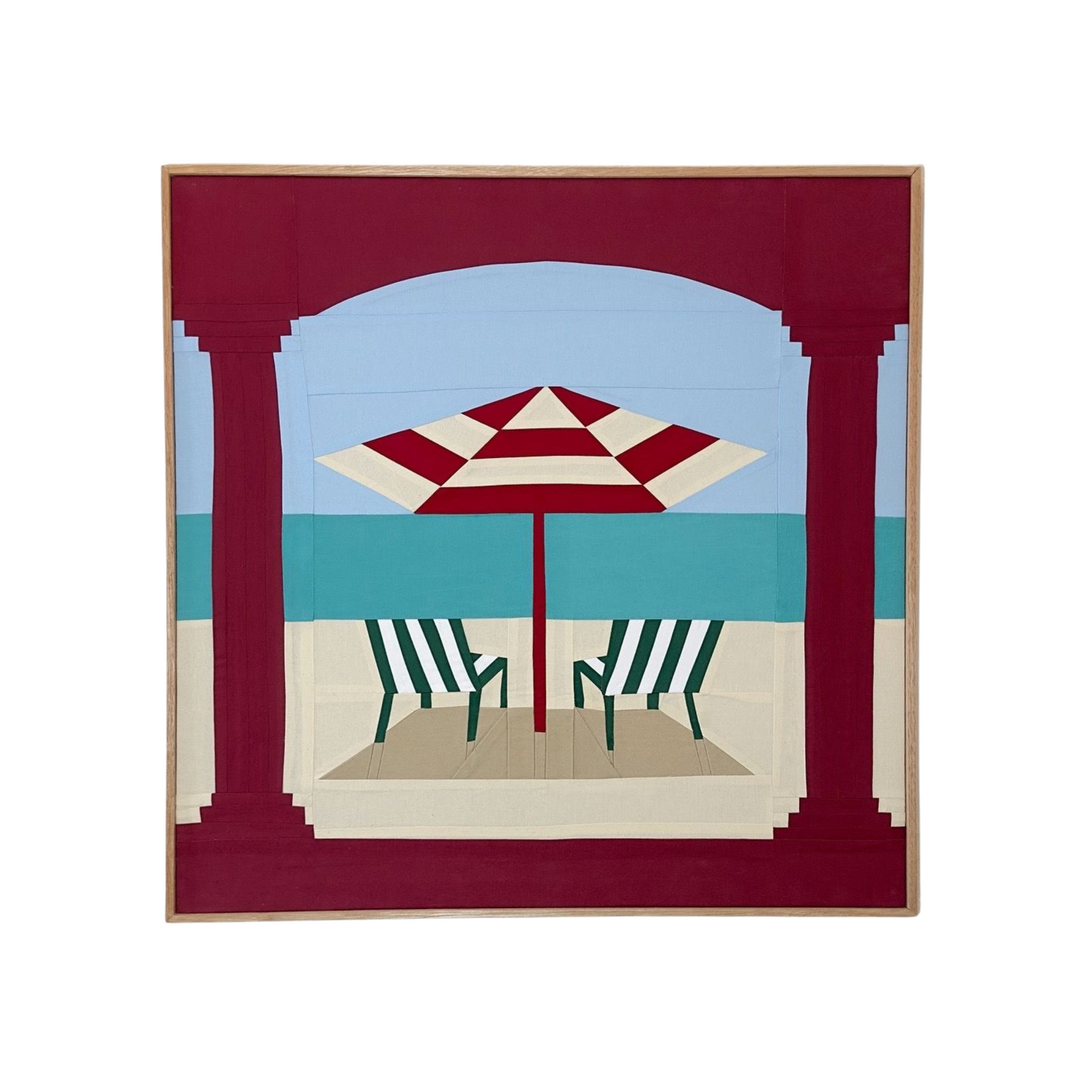 Deckchairs On The Beach Original Quilted Artwork