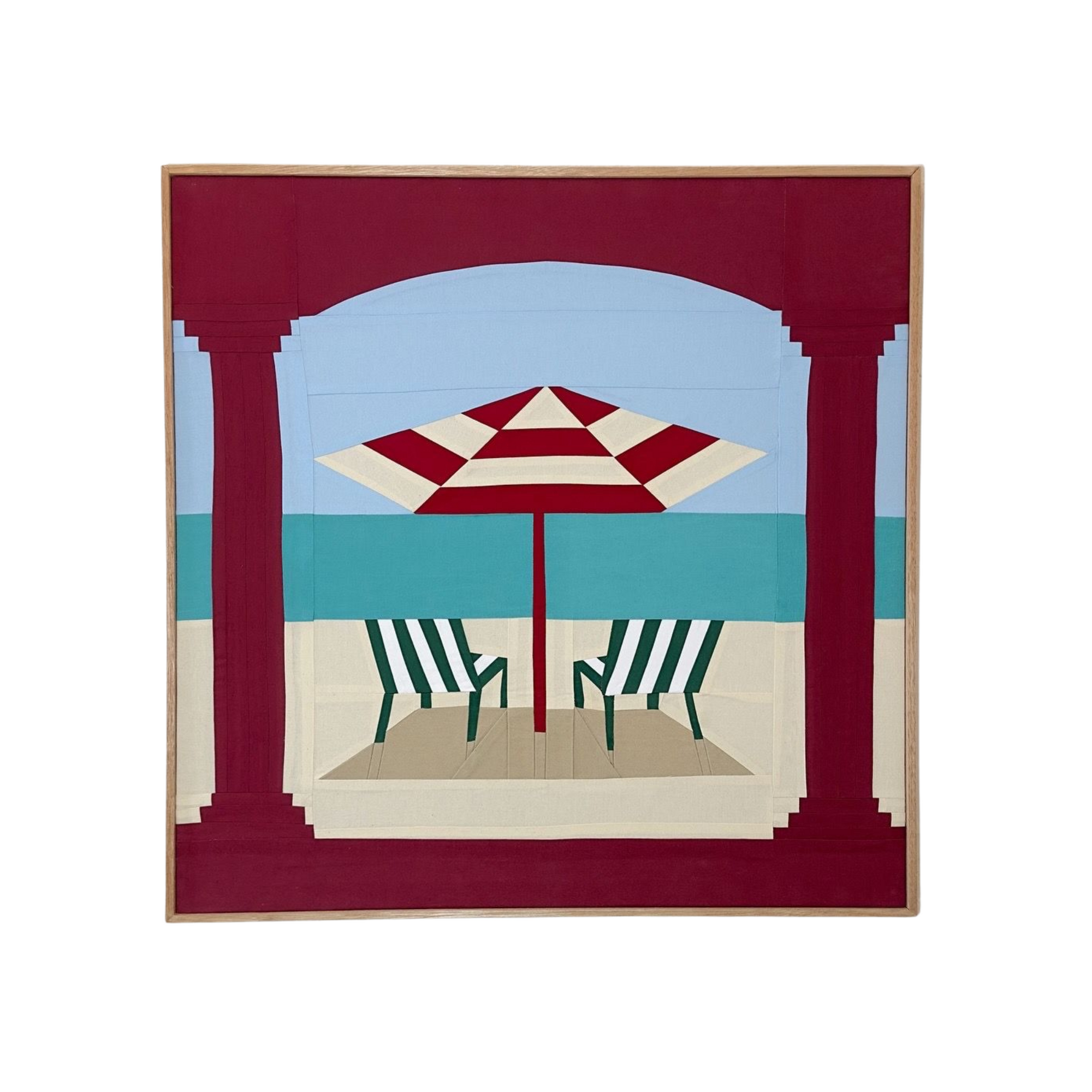Deckchairs On The Beach Original Quilted Artwork