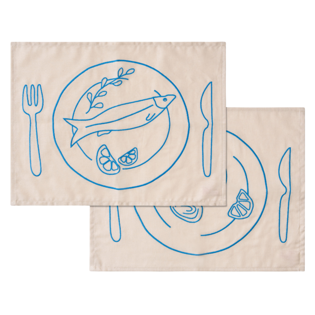 Placemats Embroidered Plates - Set of 2