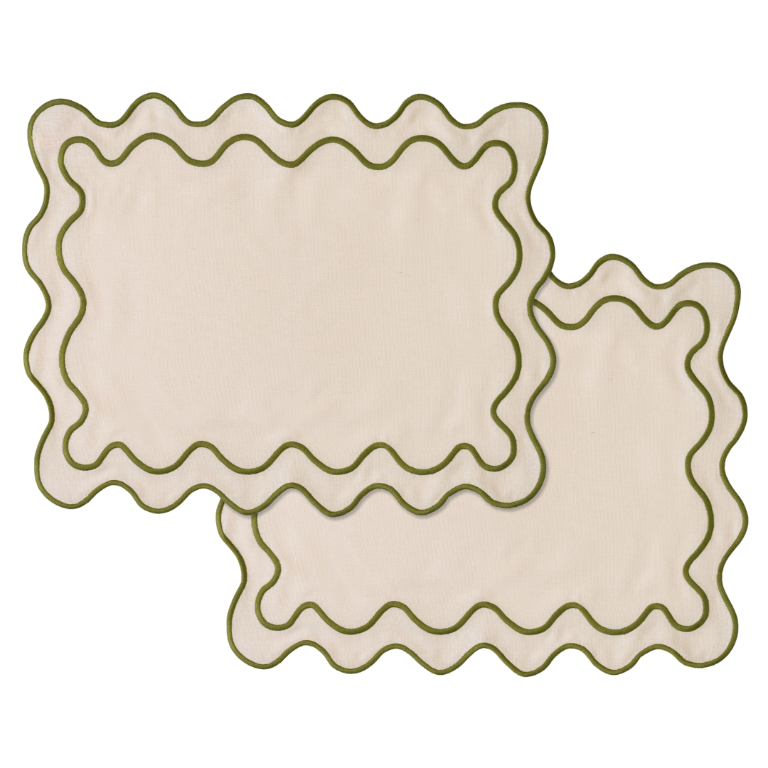 Wavy Placemats Beige/Green - Set of 2