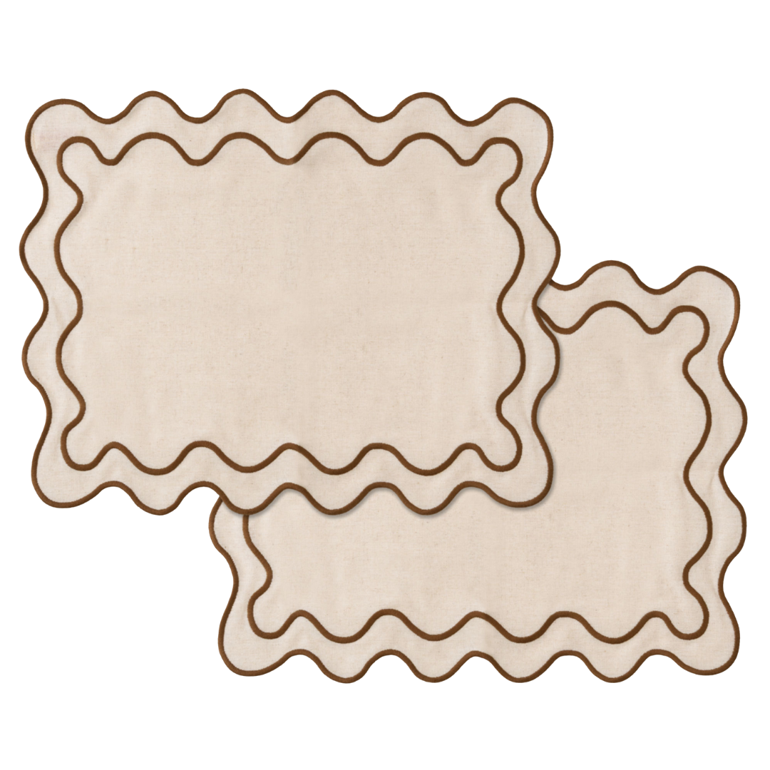 Set of Wavy Placemats in Beige/Brown Linen Mix