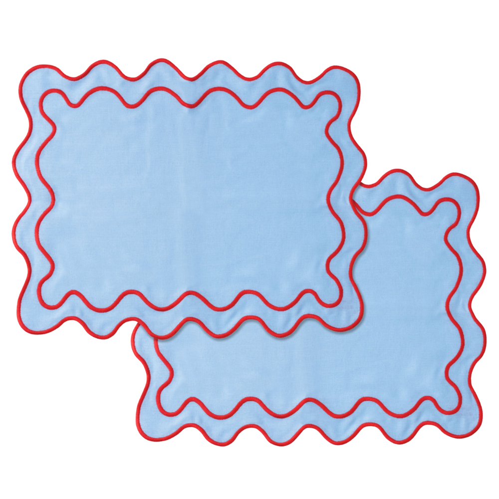 Set of Wavy Placemats in Blue Linen Mix