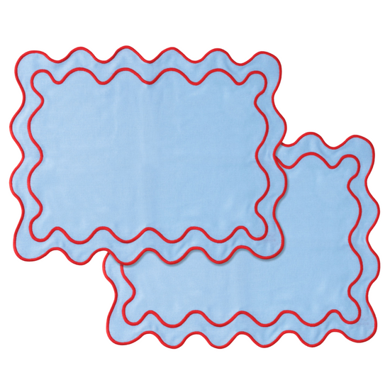 Set of Wavy Placemats in Blue Linen Mix