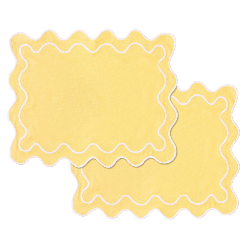 Set of Wavy Placemats in Yellow/White Linen Mix