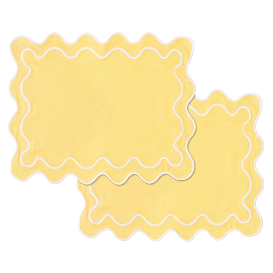 Set of Wavy Placemats in Yellow/White Linen Mix