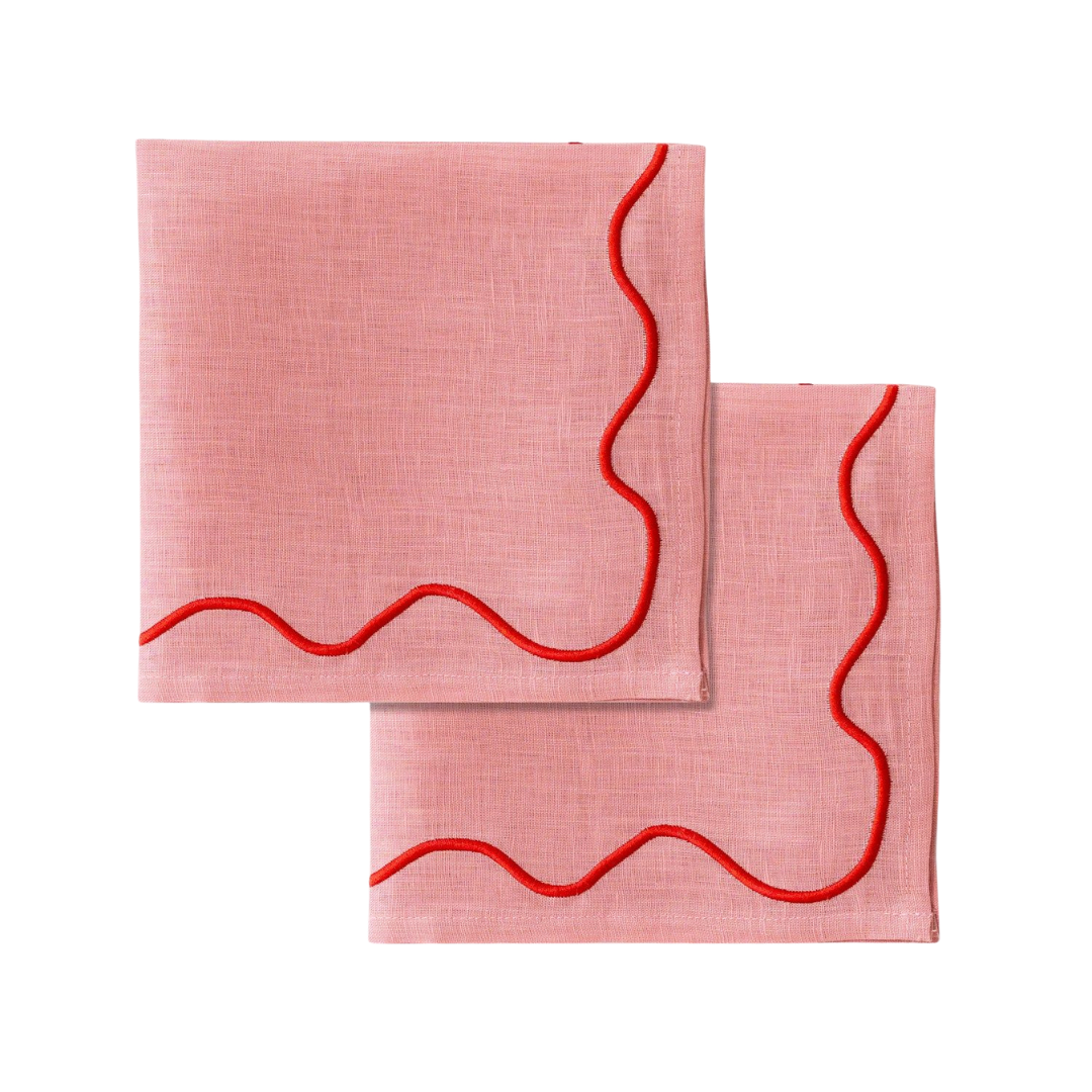 100% Linen Napkin Set Wavy Pink