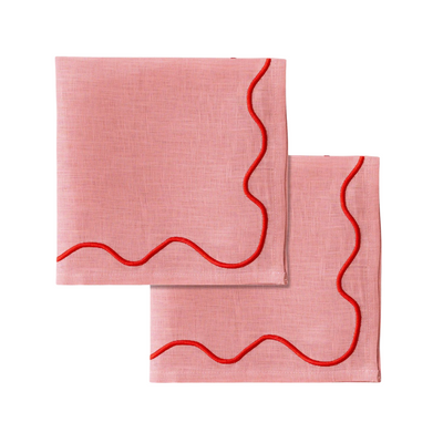 100% Linen Napkin Set Wavy Pink
