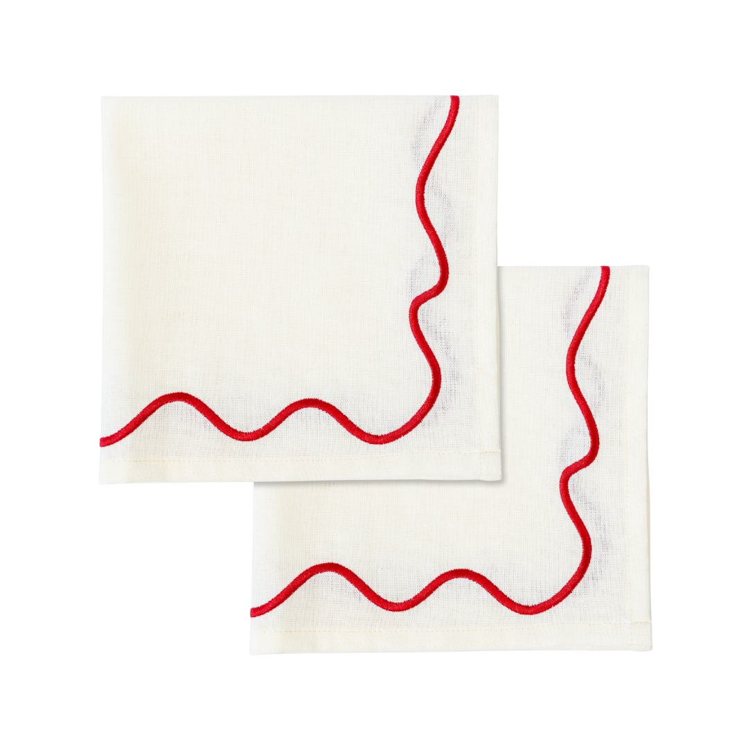 Wavy Napkins Ivory/Red - Set of 2