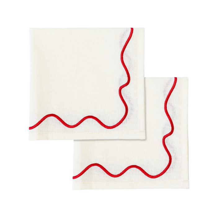 Wavy Napkins Ivory/Red - Set of 2