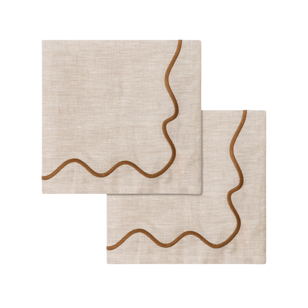 Wavy Linen Napkins Beige/Brown - Set of 2