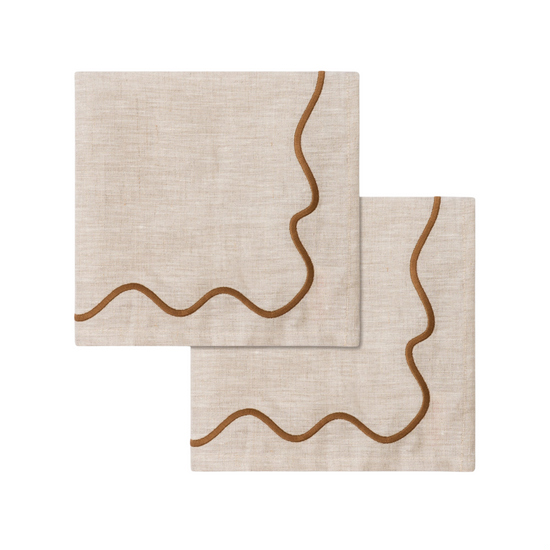 Wavy Linen Napkins Beige/Brown - Set of 2