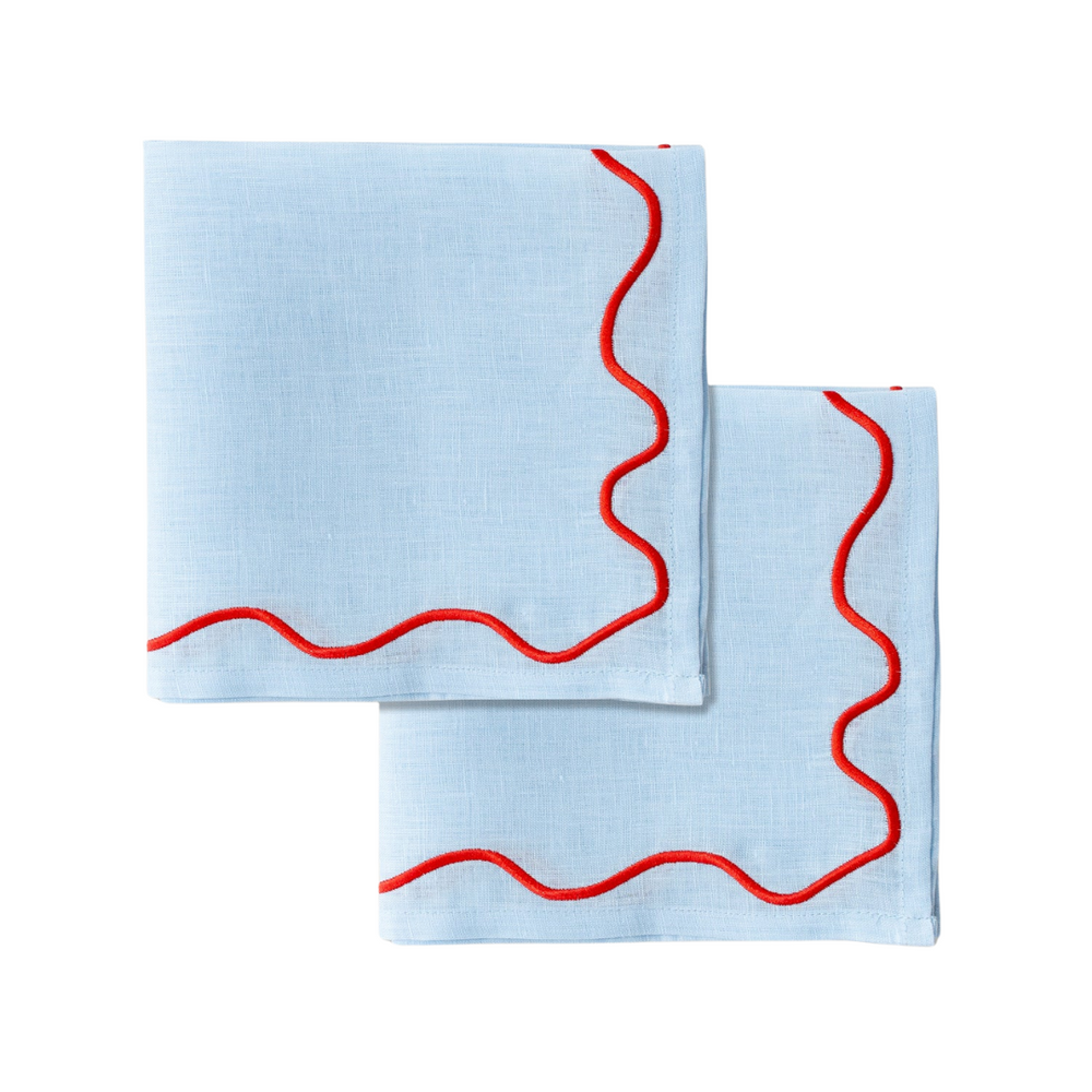 Wavy Linen Napkins Blue/Red - set of 2