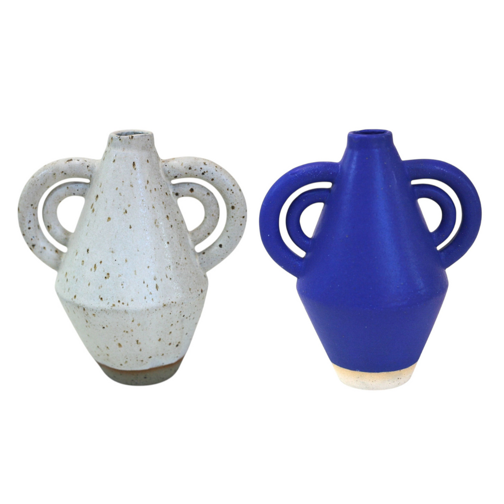 Diamond Vase with Double Handles in Heavy Speckle