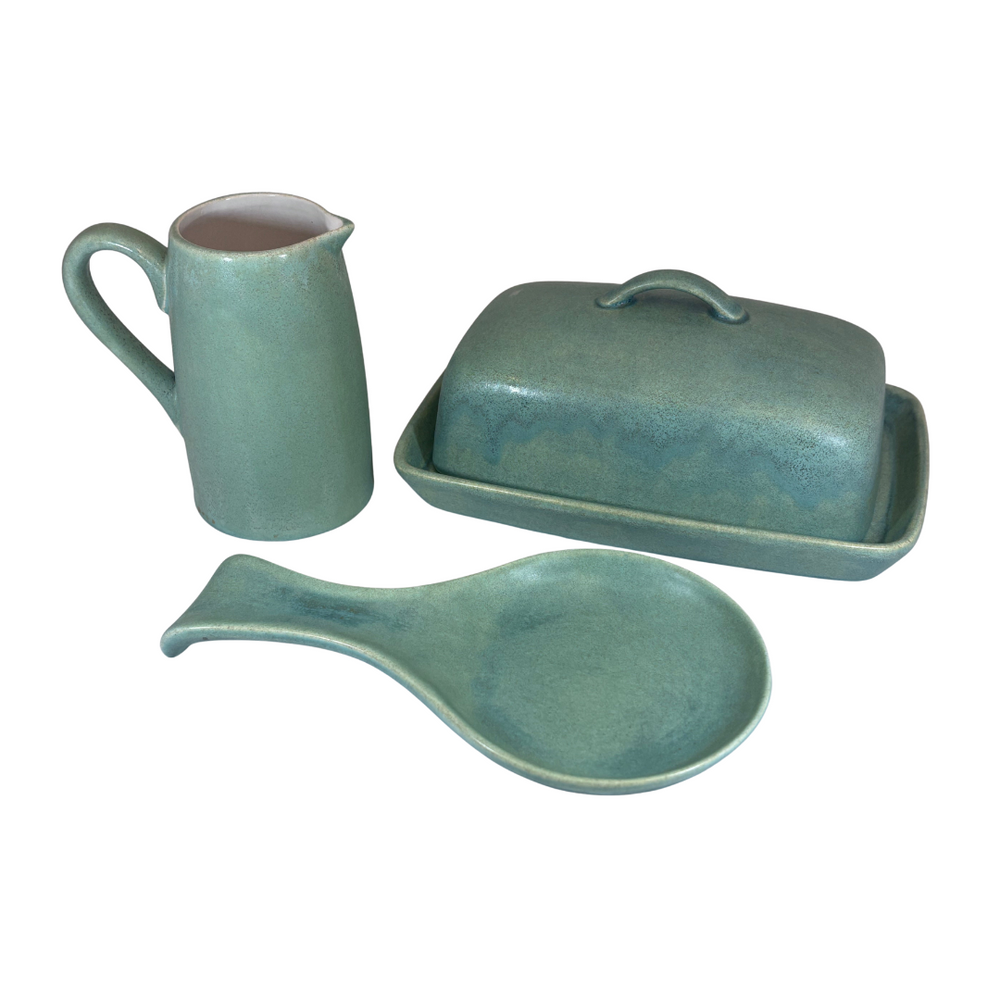 Cornish Copper Stoneware Butter Dish set