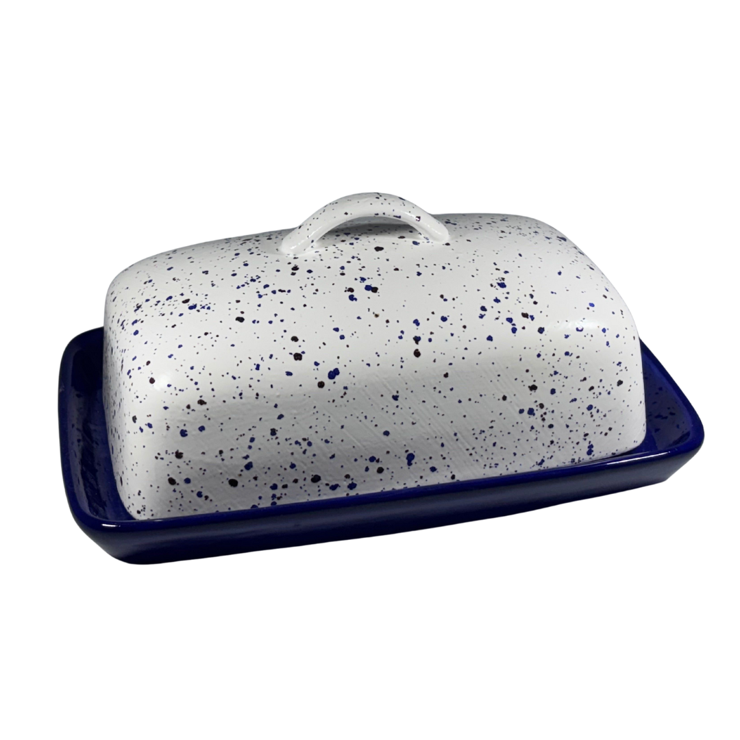 Speckled Blue Butter Dish with Handle