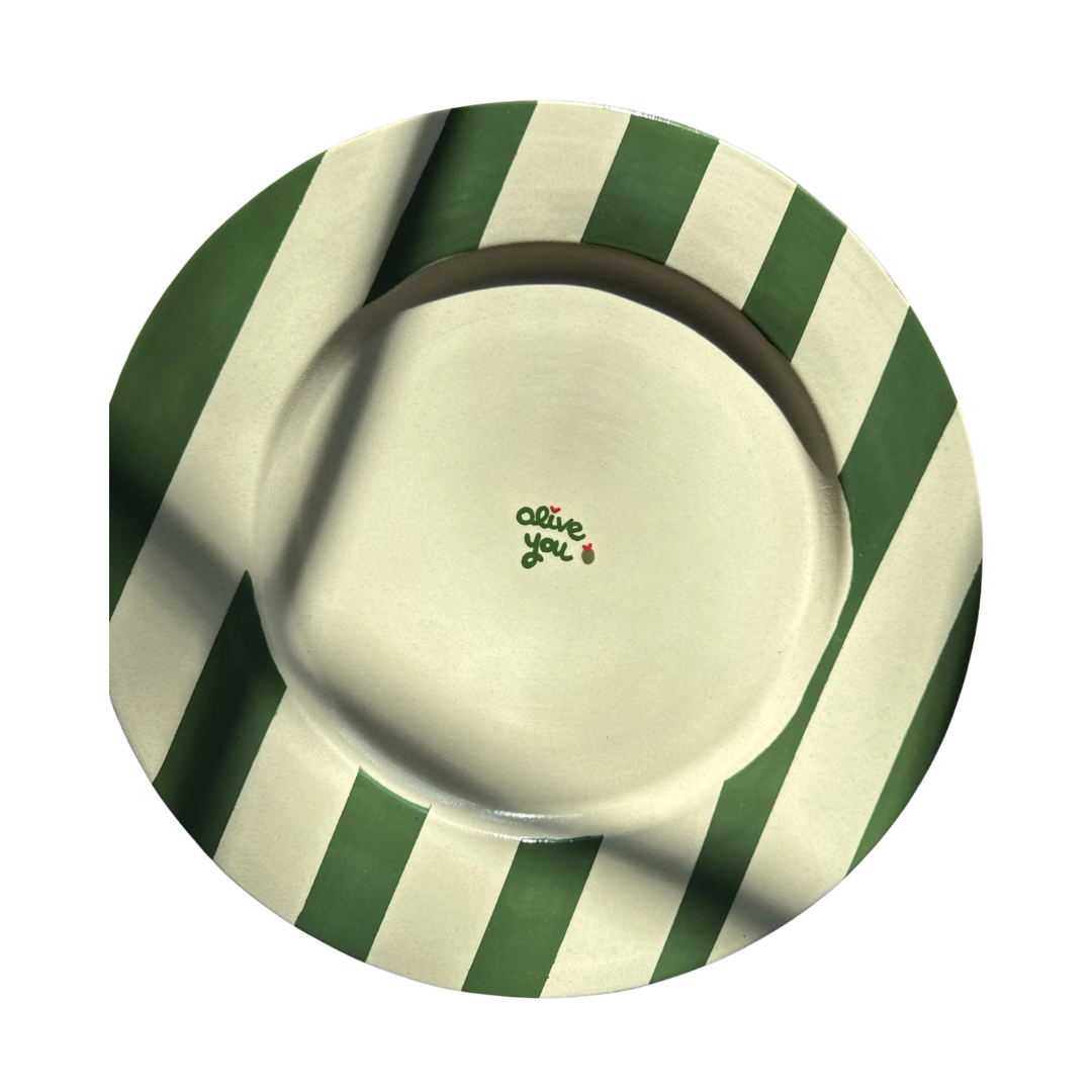 Hand-painted striped “olive you” Platter