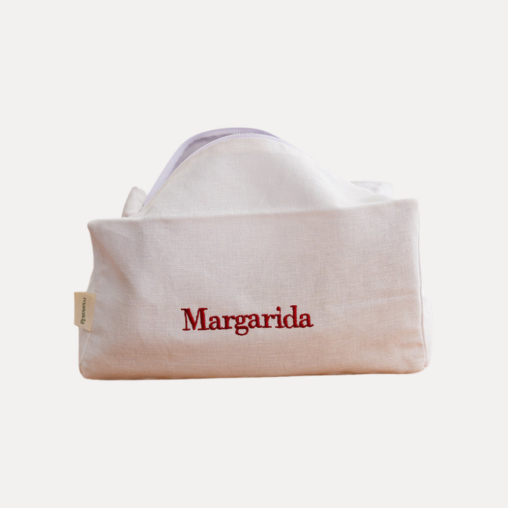 Personalized White Linen Toiletry Bag