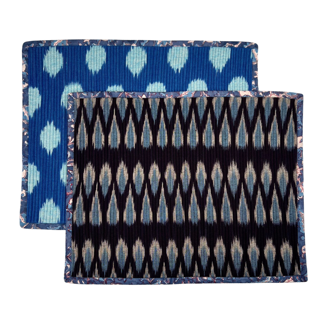 The Breakfast Ikat Placemat (Pair) - Dark Blue & Bright Blue