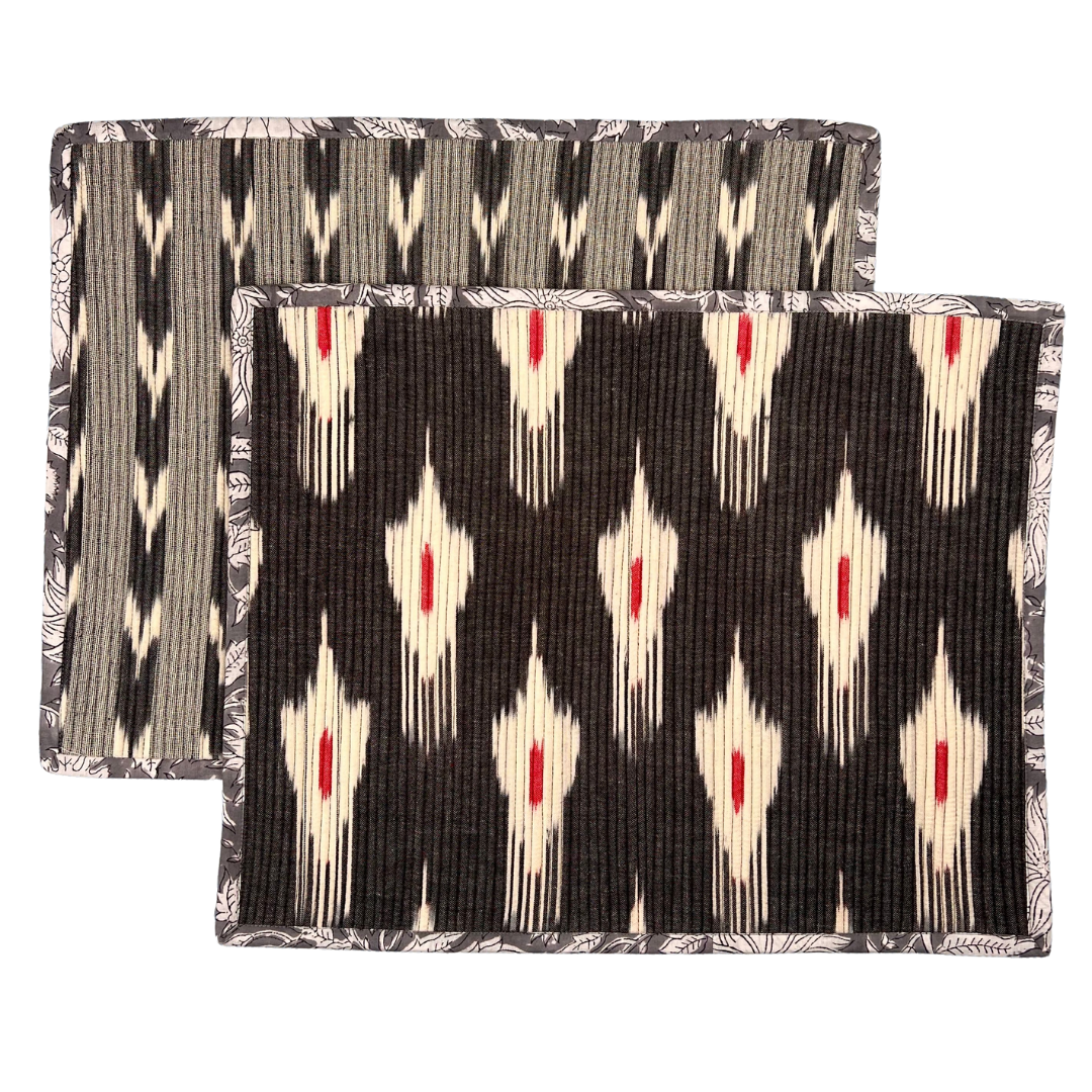 The Breakfast Ikat Placemat (pair) - Dark Grey & Ivory