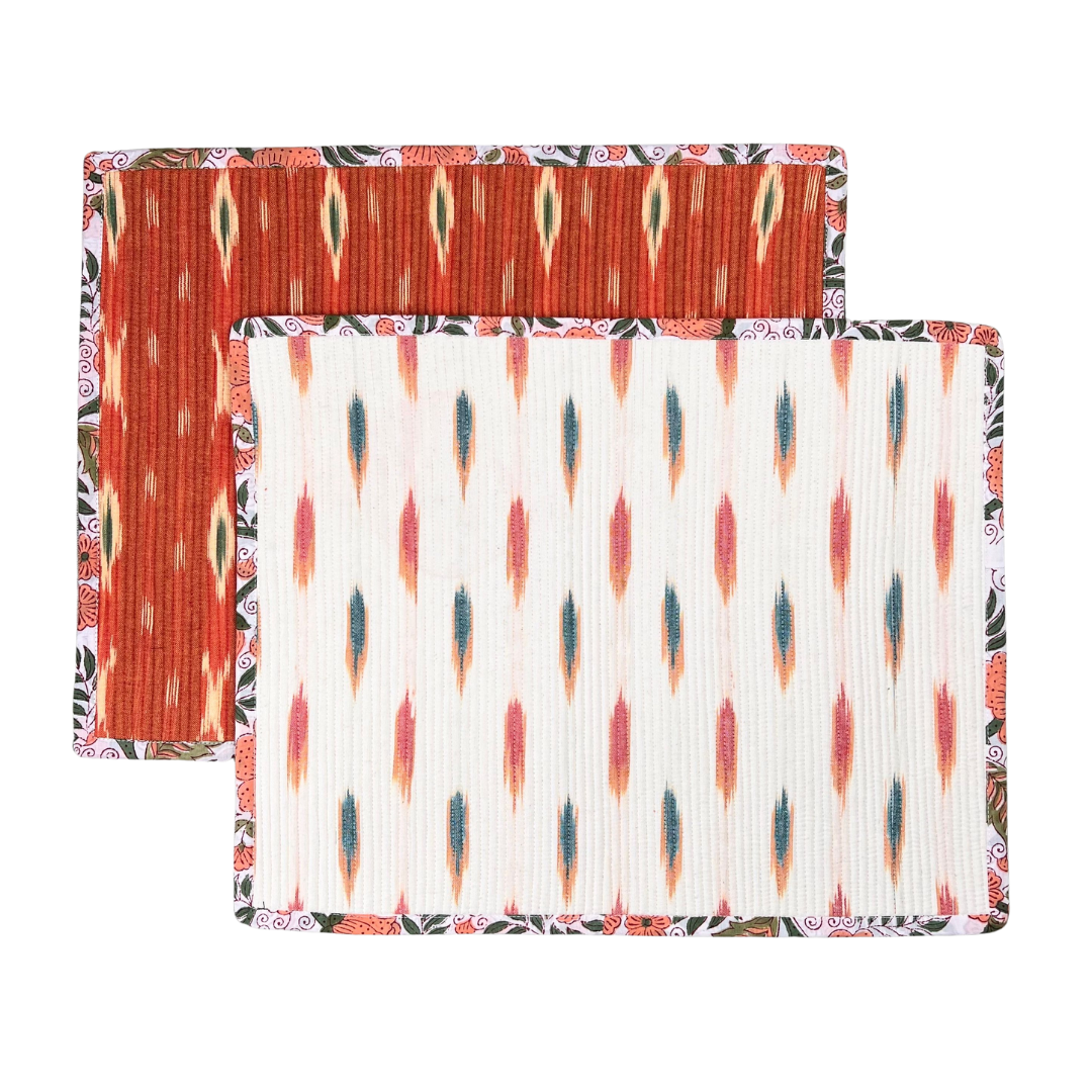 The Breakfast Ikat Placemat (pair) -Persimmon & Ivory