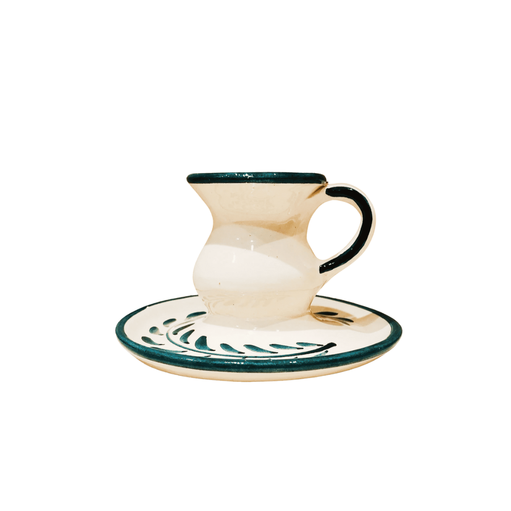 Anthologist Ceramic Candlestick With Handle White Clay + Petroleum Blue