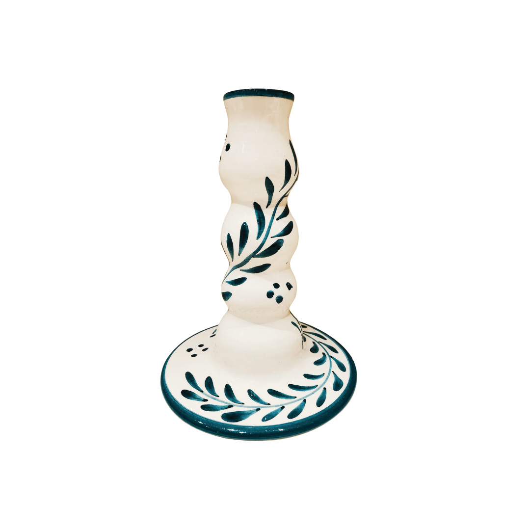 Anthologist Ceramic Candlestick White Clay + Petroleum Blue