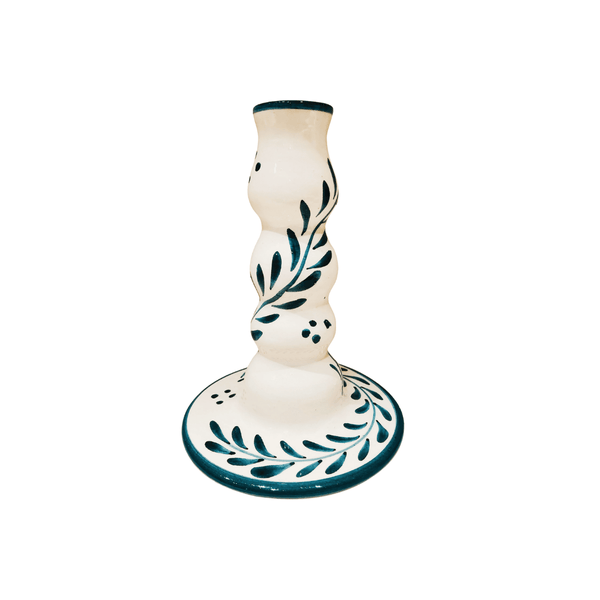 Anthologist Ceramic Candlestick White Clay + Petroleum Blue