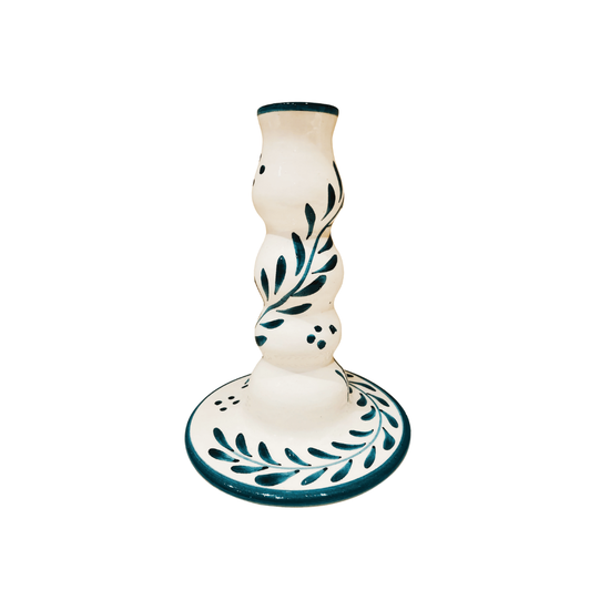 Anthologist Ceramic Candlestick White Clay + Petroleum Blue