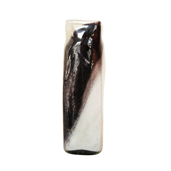 Blown Glass Tall Rectangular Vase, Black and White
