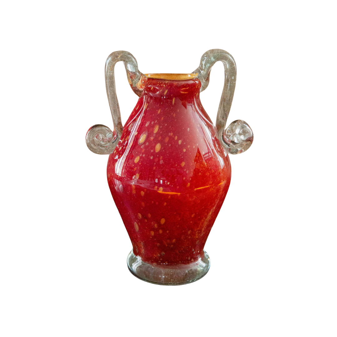 Blown Glass Amphora Vase, Gold Speckled Red, Medium