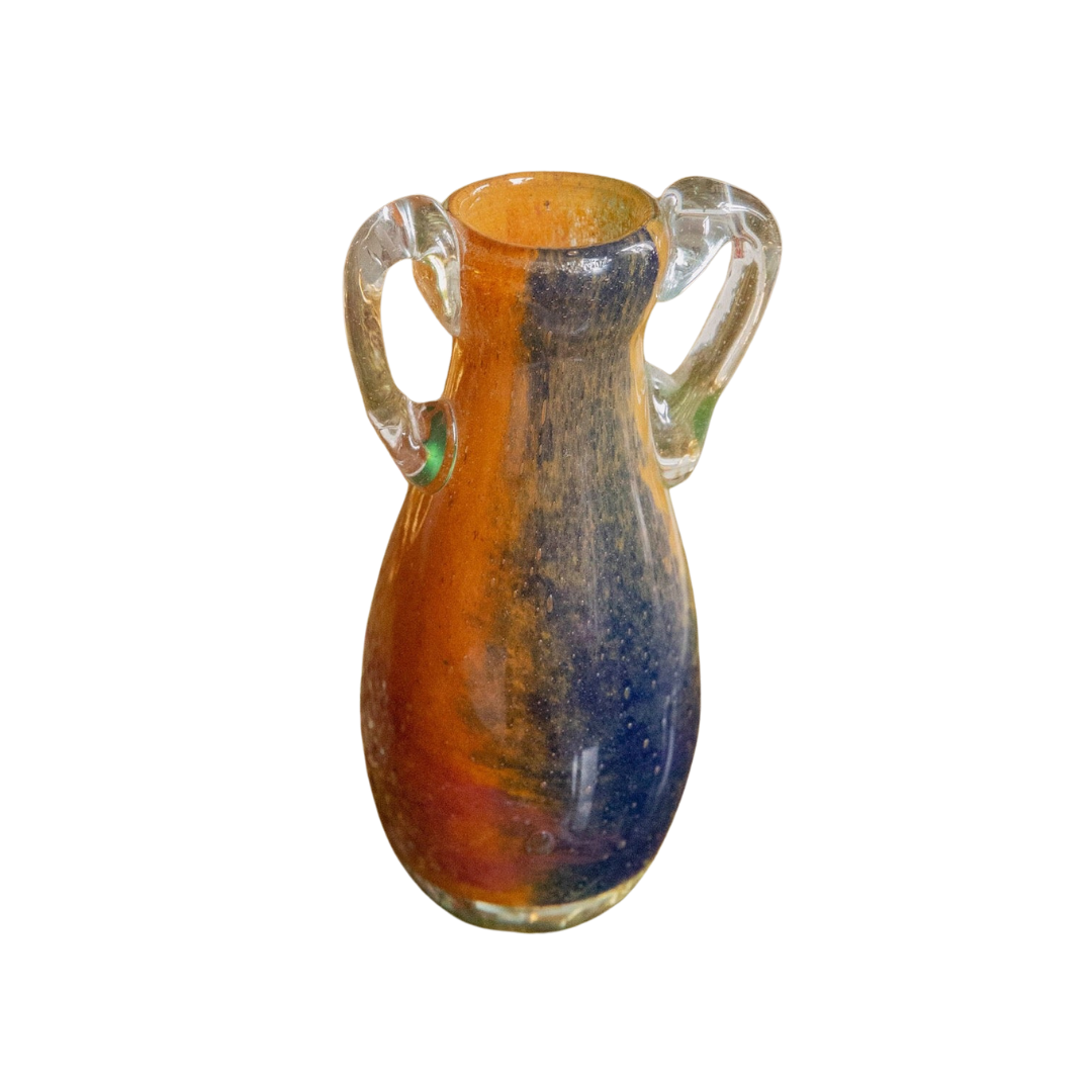 Blown Glass Amphora Vase, Blue and Orange Slim