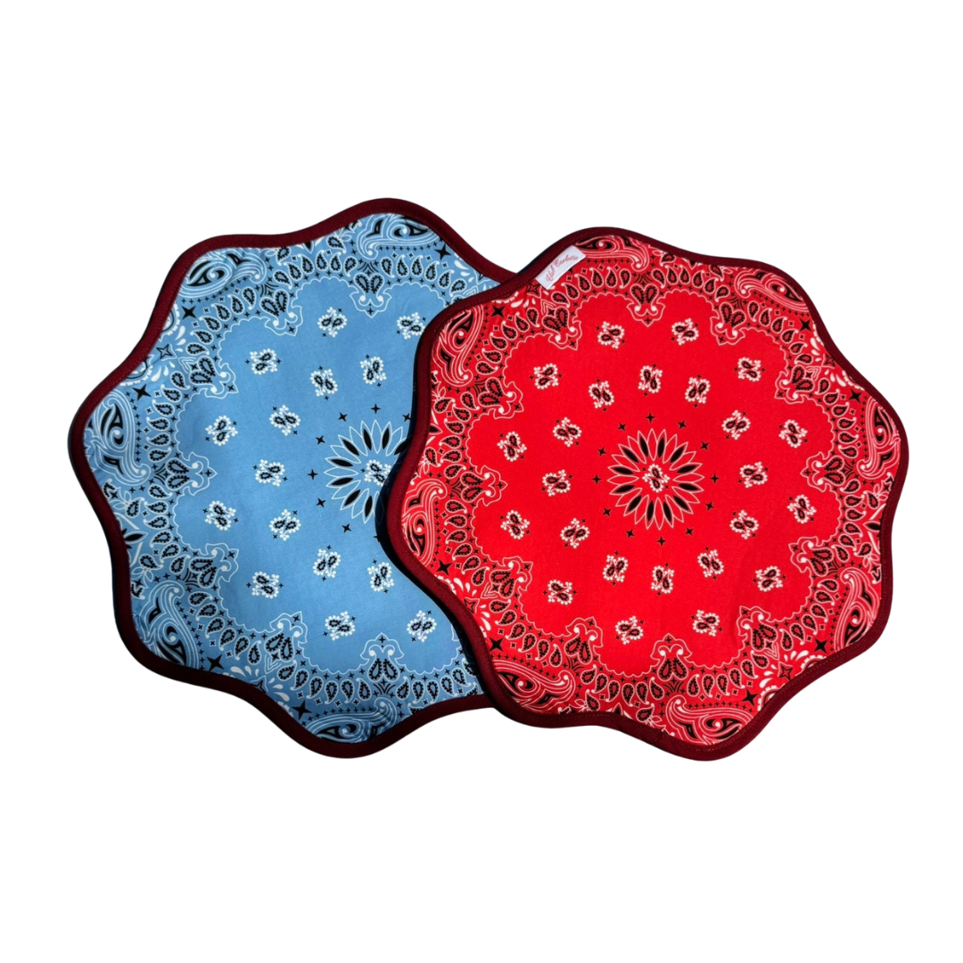 Set of 2 Two Sided Lily Paisley Placemats Red/Blue