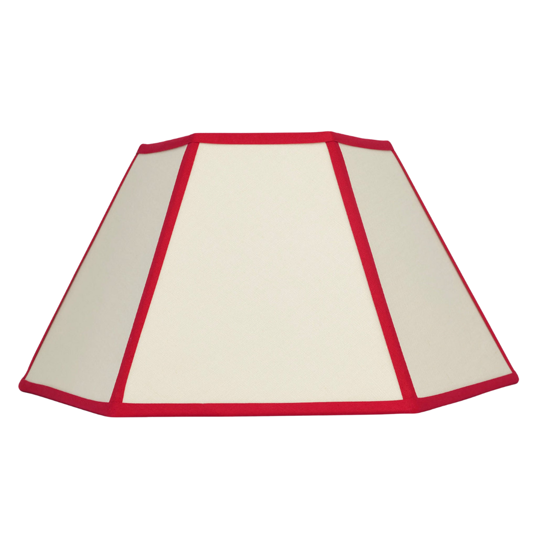 Hexagon Linen Lampshade, Red Trim - Large (US)