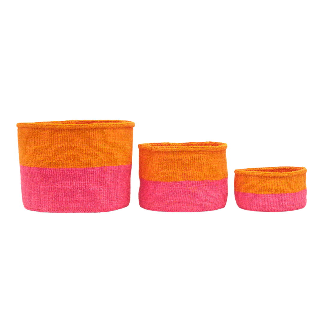KALI: Orange & Neon Pink Duo Colour Block Woven Basket