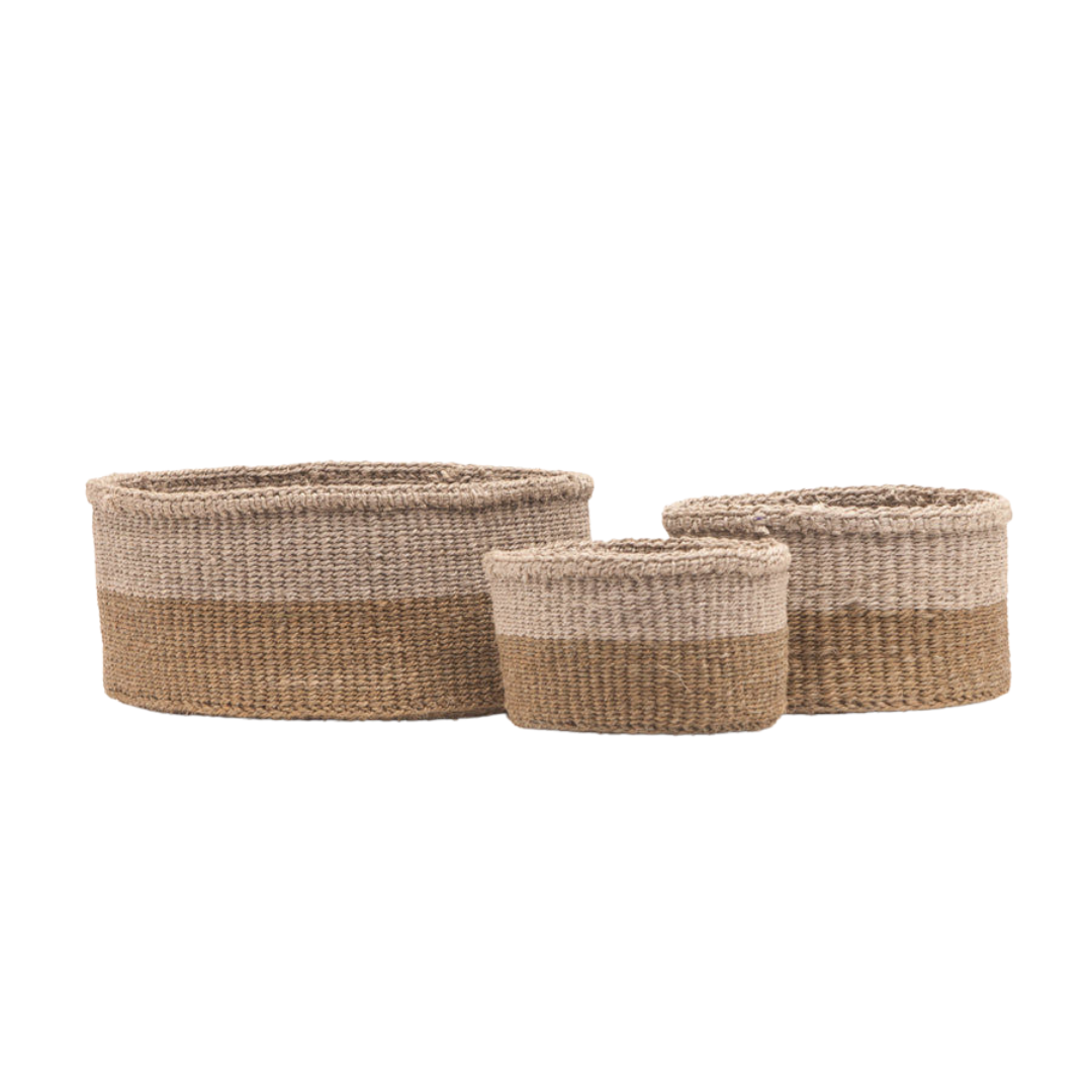 CHALI: Brown & Grey Colour Block Woven Basket