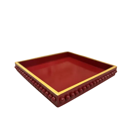 Red & Mustard Yellow Bobbin Style Decorative Tray