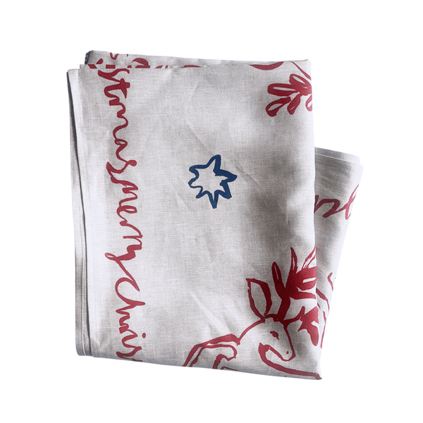 Cherubs & Reindeer Linen Tablecloth