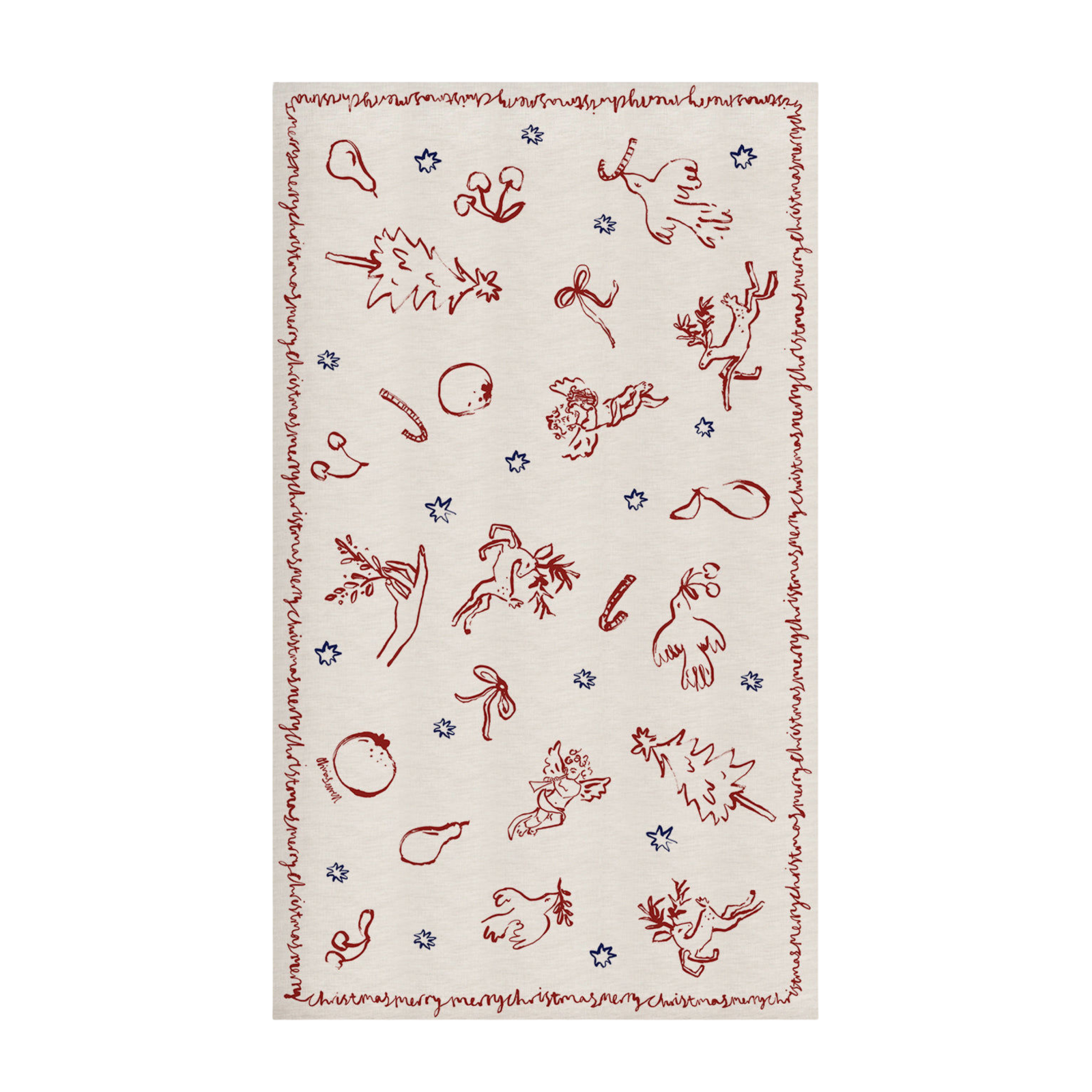 Cherubs & Reindeer Linen Tablecloth
